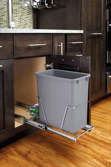 Single Bottom Mount Wire w/ Rear Basket Waste Containers - Metallic Silver